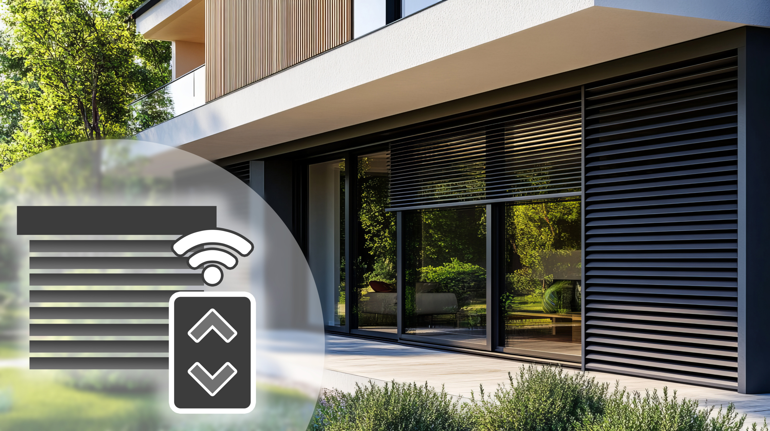 Moderne Außenjalousien mit Smart-Home-Integration – steuern Sie Licht und Sichtschutz bequem per App oder Sprachbefehl