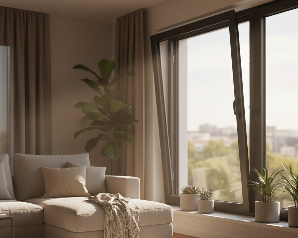 Moderne Kunststofffenster in brauner Holzoptik verleihen Ihrem Wohnraum eine angenehme, gemütliche Atmosphäre