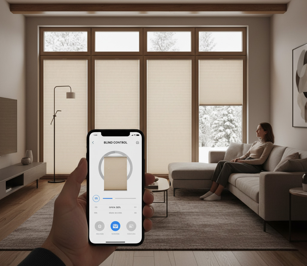Plissees lassen sich neben den manuellen Bedienungen auch per App vom Smartphone steuern