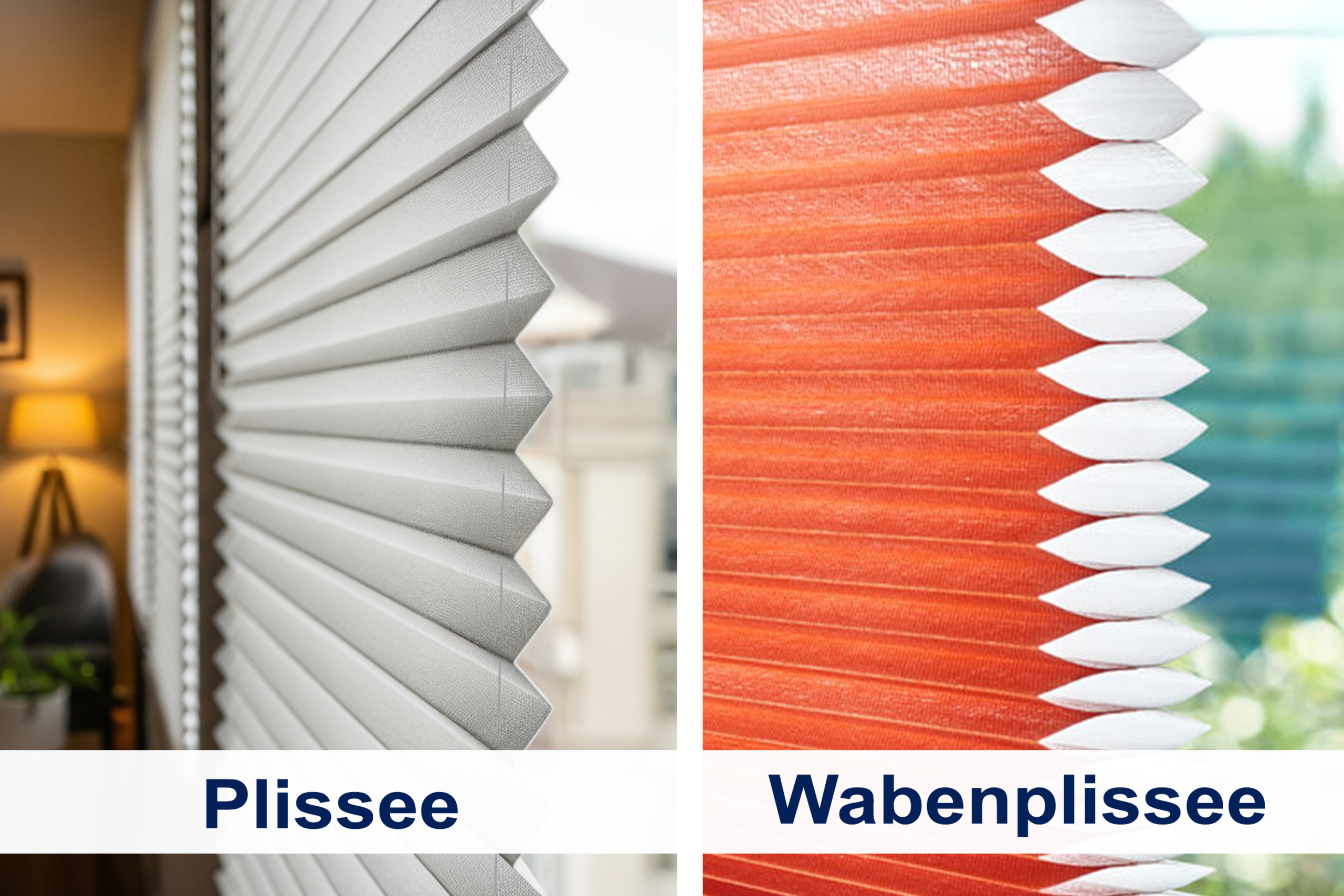 Klassische Plissee und Wabenplissee im Vergleich abgebildet