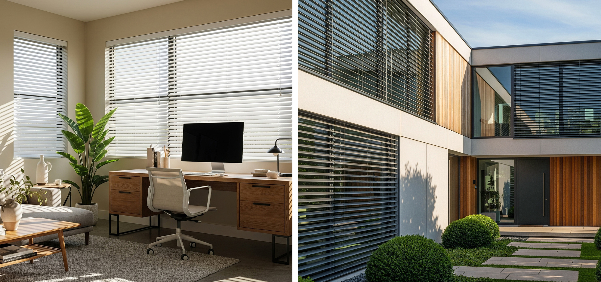Von der effizienten Innenjalousie für Ihren Arbeitsplatz bis zur modernen Außenjalousie für die Fassade – wir bieten die perfekte Lösung für jedes Fenster