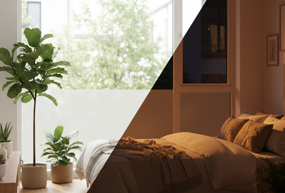 Tagsüber hell, nachts blickdicht für optimalen Sichtschutz