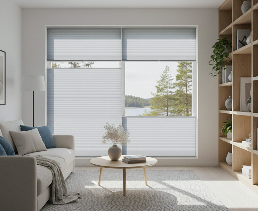 Stilvoller Sichtschutz und maximale Flexibilität: Lichtdurchlässige Wabenplissees für ein helles, gemütliches Ambiente.