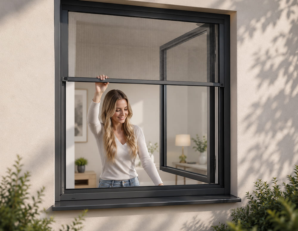 Klappbarer Insektenschutz am Fenster
