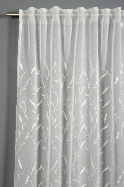 Schal mit Gardinenband, Dolly-Voile mit Rankenstickerei, natur